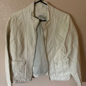 White Leather Zip-Up Jacket